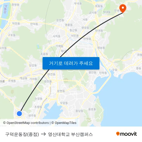 구덕운동장(종점) to 영산대학교 부산캠퍼스 map