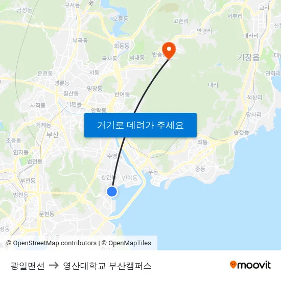광일맨션 to 영산대학교 부산캠퍼스 map