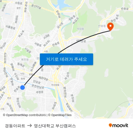 경동아파트 to 영산대학교 부산캠퍼스 map