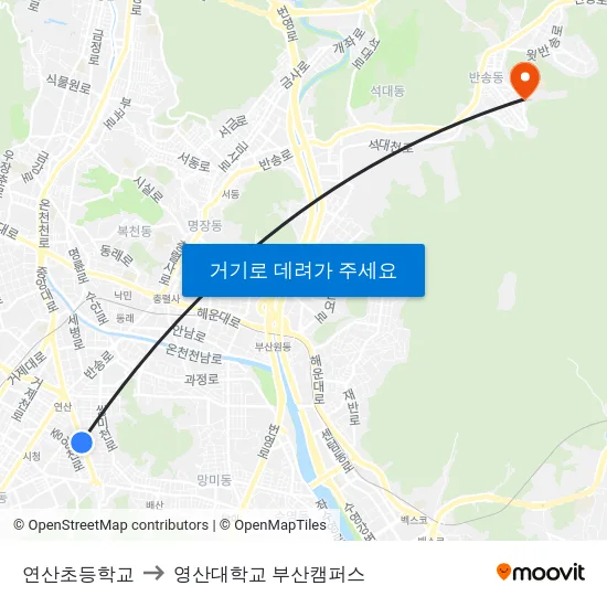 연산초등학교 to 영산대학교 부산캠퍼스 map