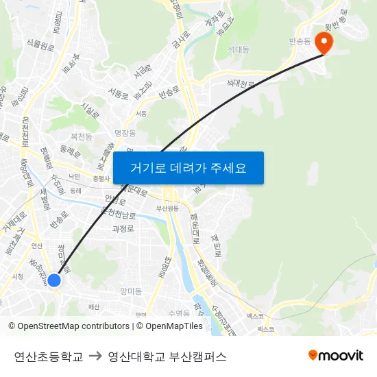 연산초등학교 to 영산대학교 부산캠퍼스 map