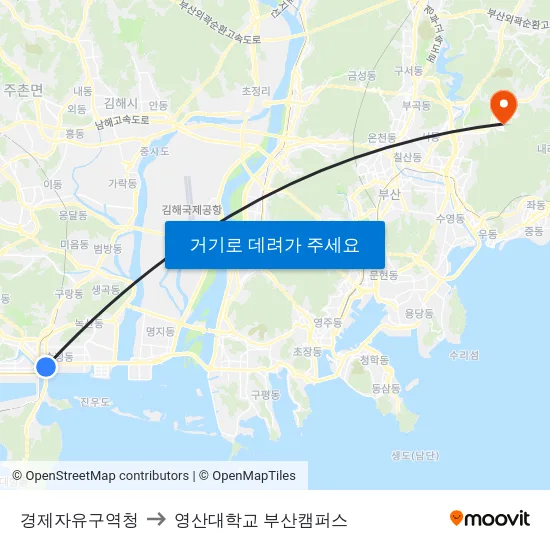 경제자유구역청 to 영산대학교 부산캠퍼스 map