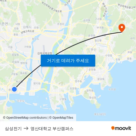 삼성전기 to 영산대학교 부산캠퍼스 map
