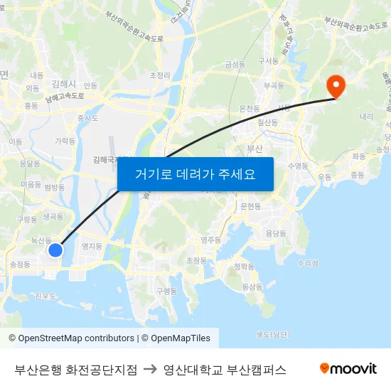 부산은행 화전공단지점 to 영산대학교 부산캠퍼스 map