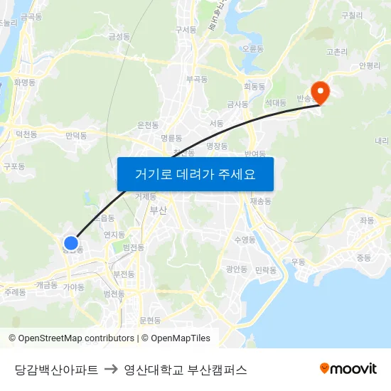 당감백산아파트 to 영산대학교 부산캠퍼스 map
