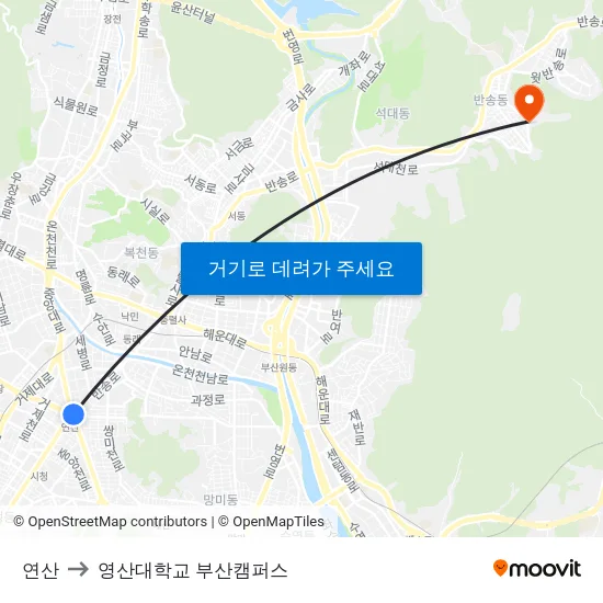 연산 to 영산대학교 부산캠퍼스 map