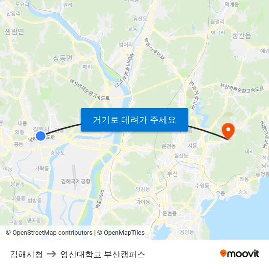 김해시청 to 영산대학교 부산캠퍼스 map