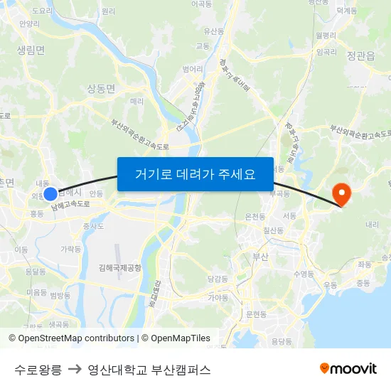수로왕릉 to 영산대학교 부산캠퍼스 map