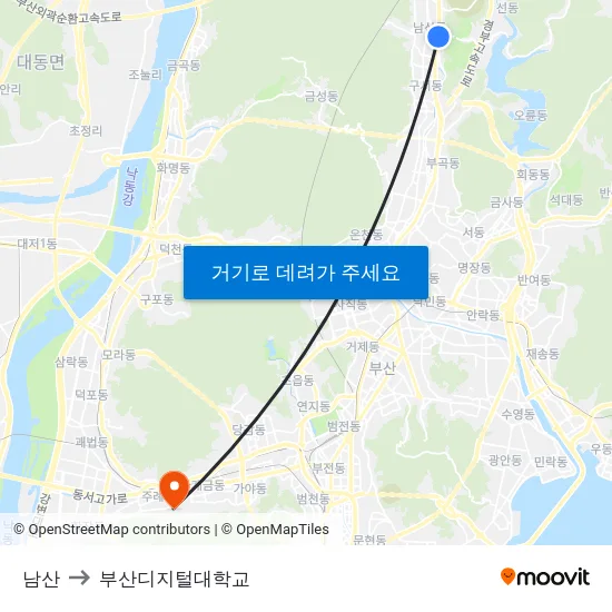 남산 to 부산디지털대학교 map