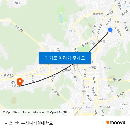시청 to 부산디지털대학교 map