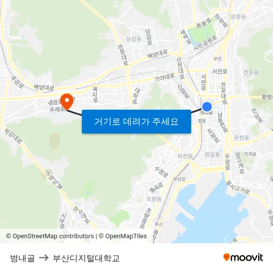 범내골 to 부산디지털대학교 map
