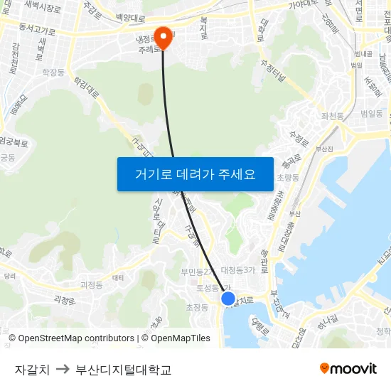 자갈치 to 부산디지털대학교 map