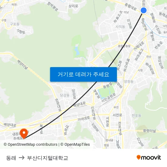 동래 to 부산디지털대학교 map