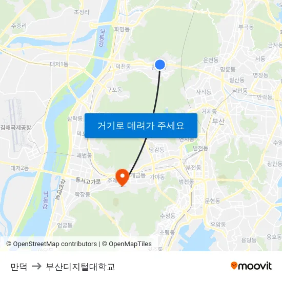 만덕 to 부산디지털대학교 map