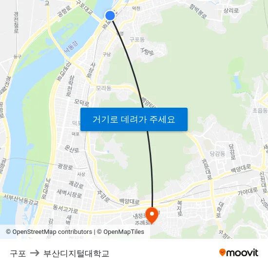 구포 to 부산디지털대학교 map