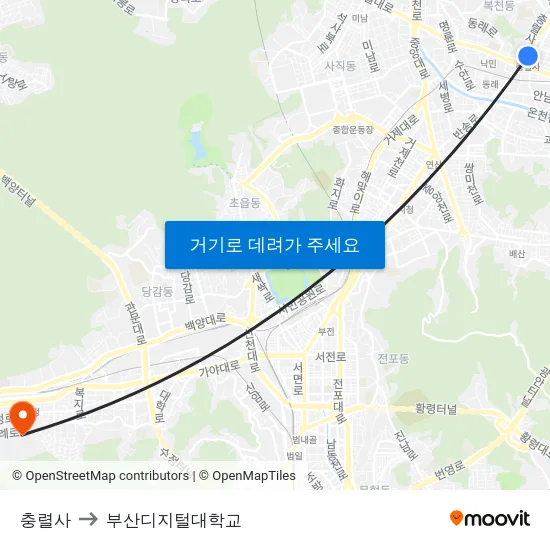 충렬사 to 부산디지털대학교 map