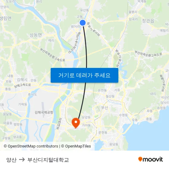 양산 to 부산디지털대학교 map