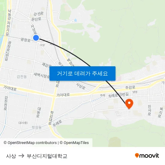 사상 to 부산디지털대학교 map