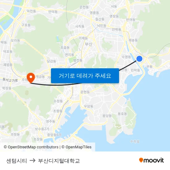 센텀시티 to 부산디지털대학교 map