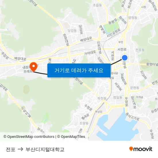 전포 to 부산디지털대학교 map