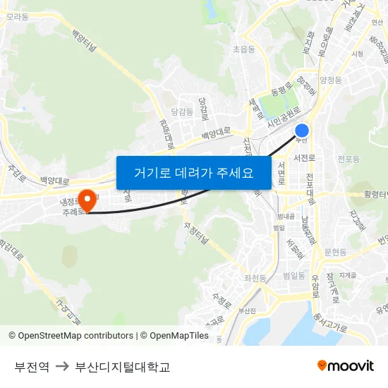 부전역 to 부산디지털대학교 map