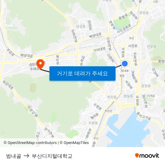 범내골 to 부산디지털대학교 map