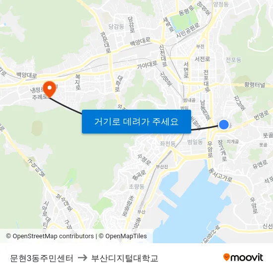 문현3동주민센터 to 부산디지털대학교 map
