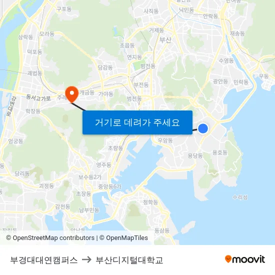 부경대대연캠퍼스 to 부산디지털대학교 map