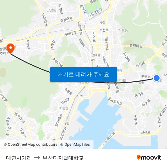 대연사거리 to 부산디지털대학교 map