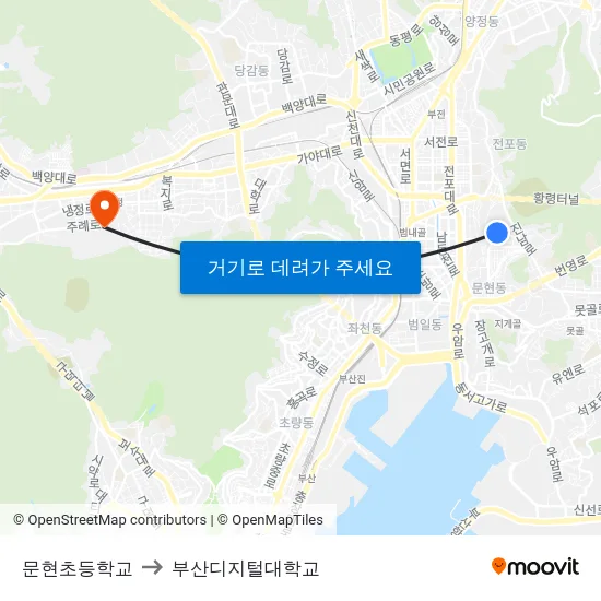 문현초등학교 to 부산디지털대학교 map