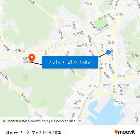 경남공고 to 부산디지털대학교 map