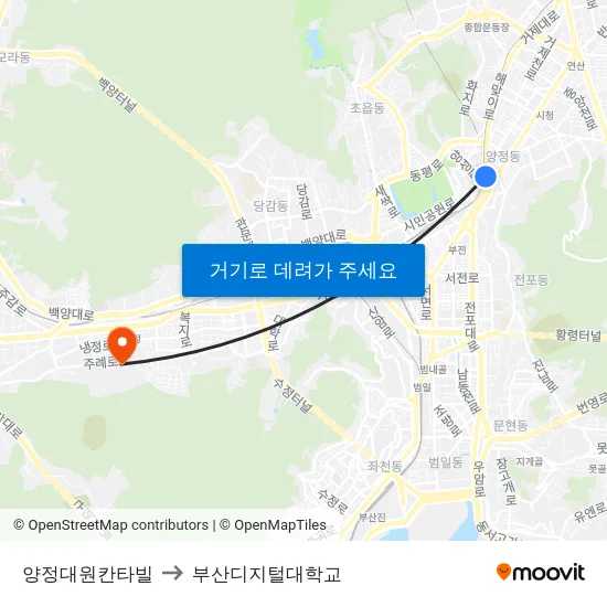 양정대원칸타빌 to 부산디지털대학교 map