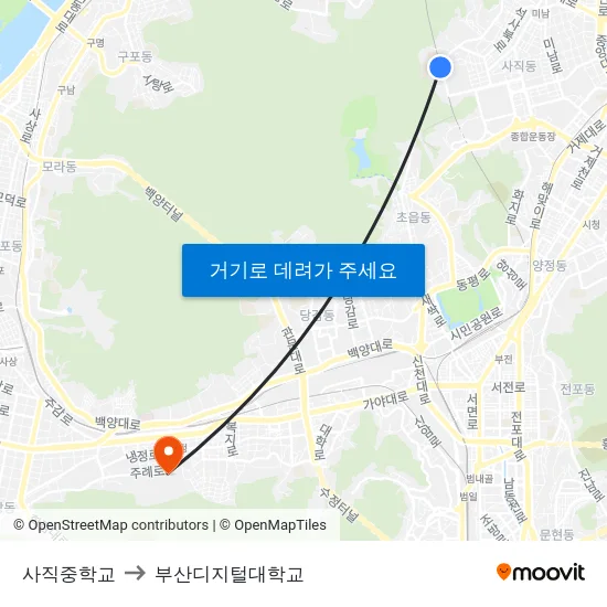 사직중학교 to 부산디지털대학교 map
