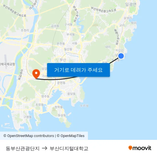 동부산관광단지 to 부산디지털대학교 map