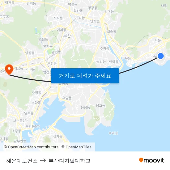해운대보건소 to 부산디지털대학교 map