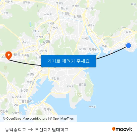 동백중학교 to 부산디지털대학교 map