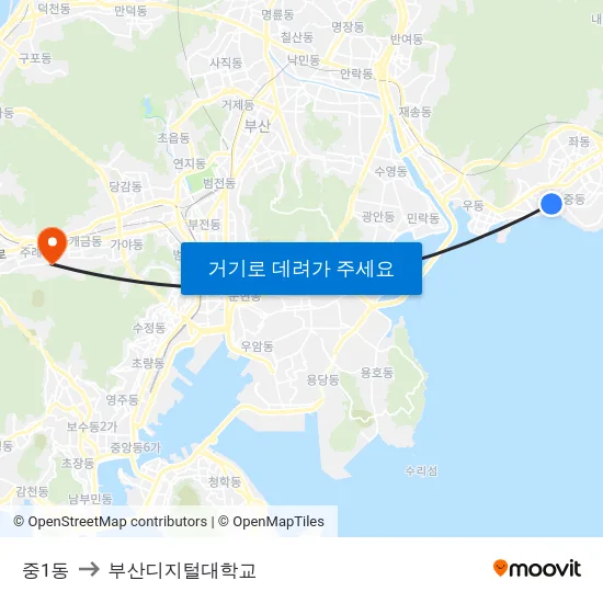중1동 to 부산디지털대학교 map