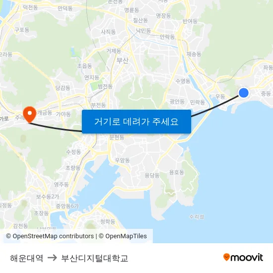 해운대역 to 부산디지털대학교 map