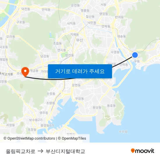 올림픽교차로 to 부산디지털대학교 map