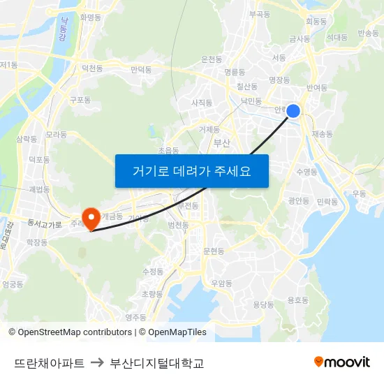 뜨란채아파트 to 부산디지털대학교 map