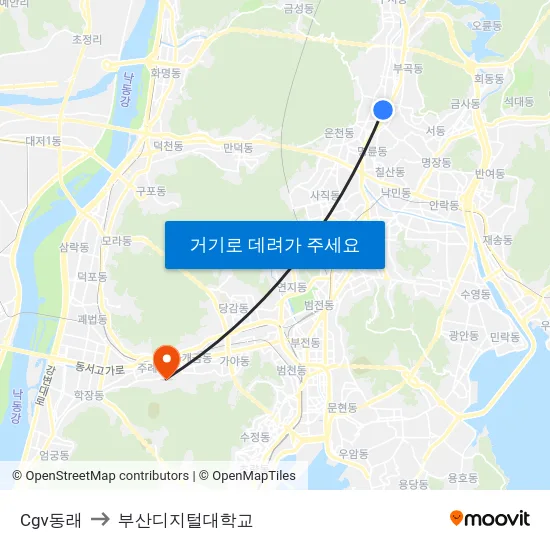 Cgv동래 to 부산디지털대학교 map