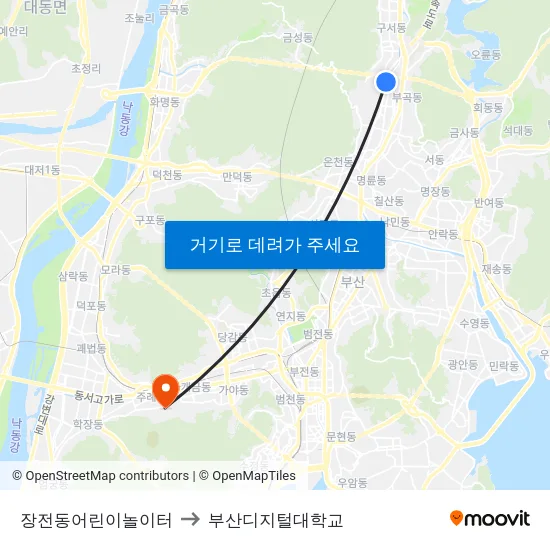 장전동어린이놀이터 to 부산디지털대학교 map