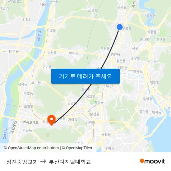 장전중앙교회 to 부산디지털대학교 map