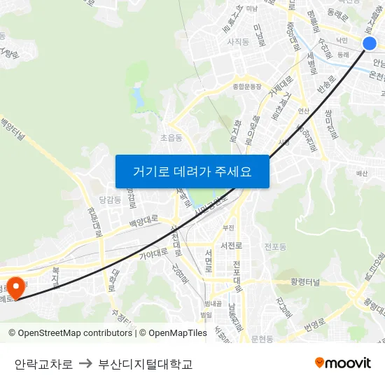 안락교차로 to 부산디지털대학교 map