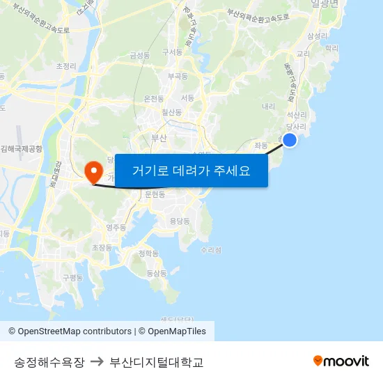 송정해수욕장 to 부산디지털대학교 map