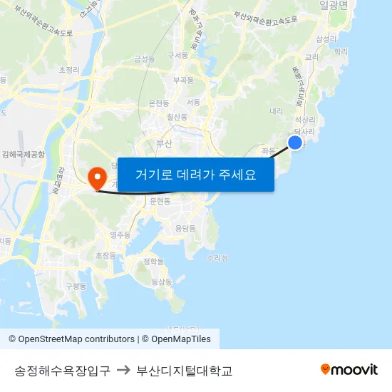 송정해수욕장입구 to 부산디지털대학교 map