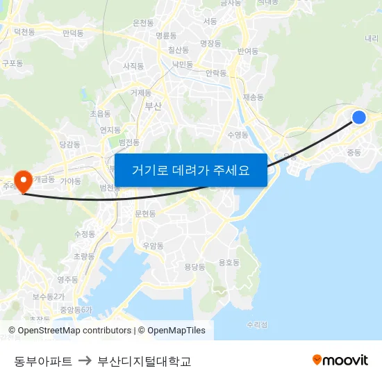 동부아파트 to 부산디지털대학교 map