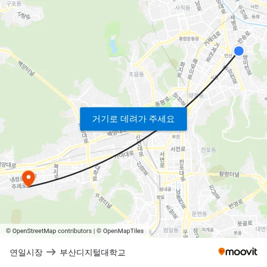 연일시장 to 부산디지털대학교 map