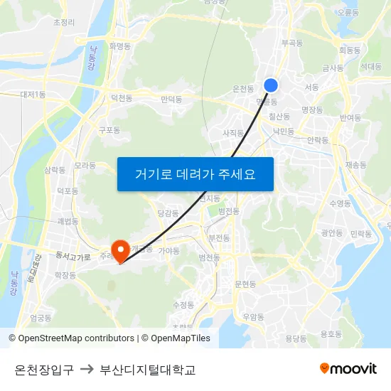 온천장입구 to 부산디지털대학교 map