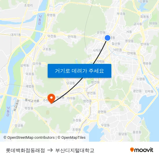 롯데백화점동래점 to 부산디지털대학교 map
